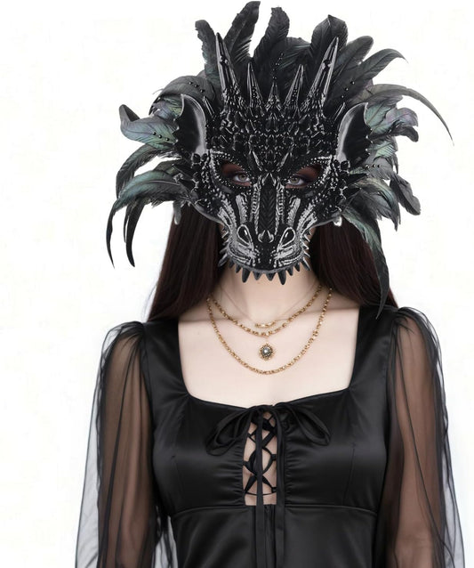 Dragon Cosplay Mask for Halloween and Carnival Half Face Dragon Mask Realistic Design Masquerade,Festivals Costume Accessory - PuriLite