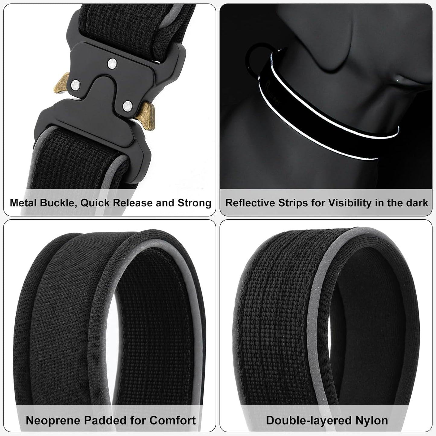 Plutus Pet Tactical Dog Collar, Reflective, Adjustable Heavy Duty Dog Collar, Soft Padded and Comfortable, for Small Medium and Large Dogs (Red, L)