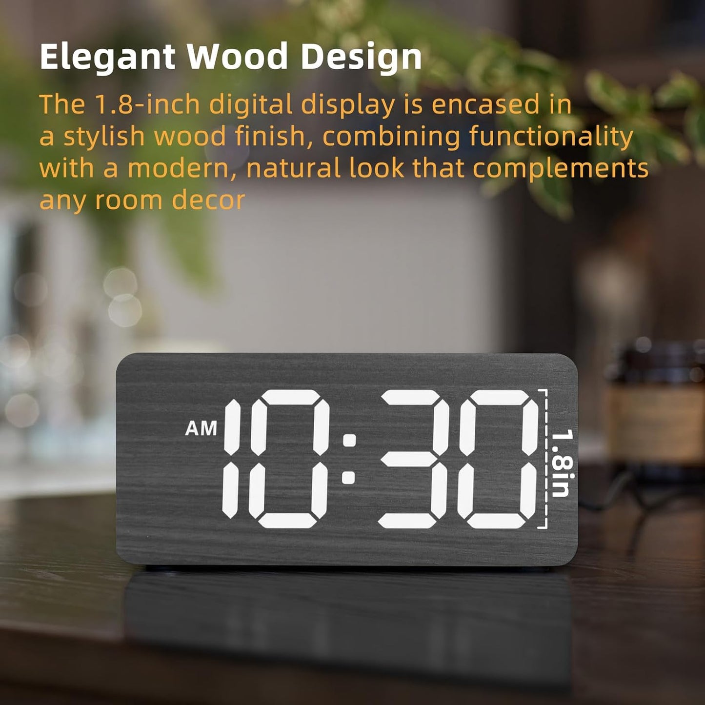 Purilite Select Wooden Digital Alarm Clock with Large LED Display