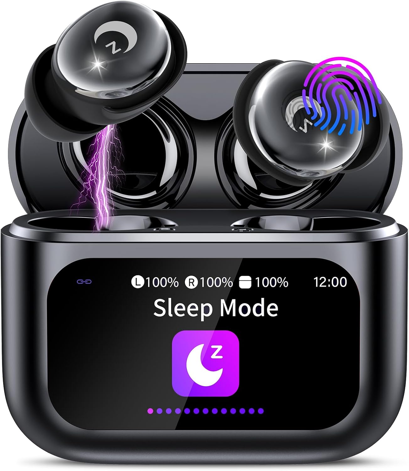 VEKJ Sleep Earbuds, Bluetooth 5.4 Mini Wireless Ear Euds with Multifunctional Touch Screen, 48H Bass Stereo Headphones with Sleep Mode/5 EQ Modes/ENC Noise Cancelling, IPX7 Earphones for iOS Android