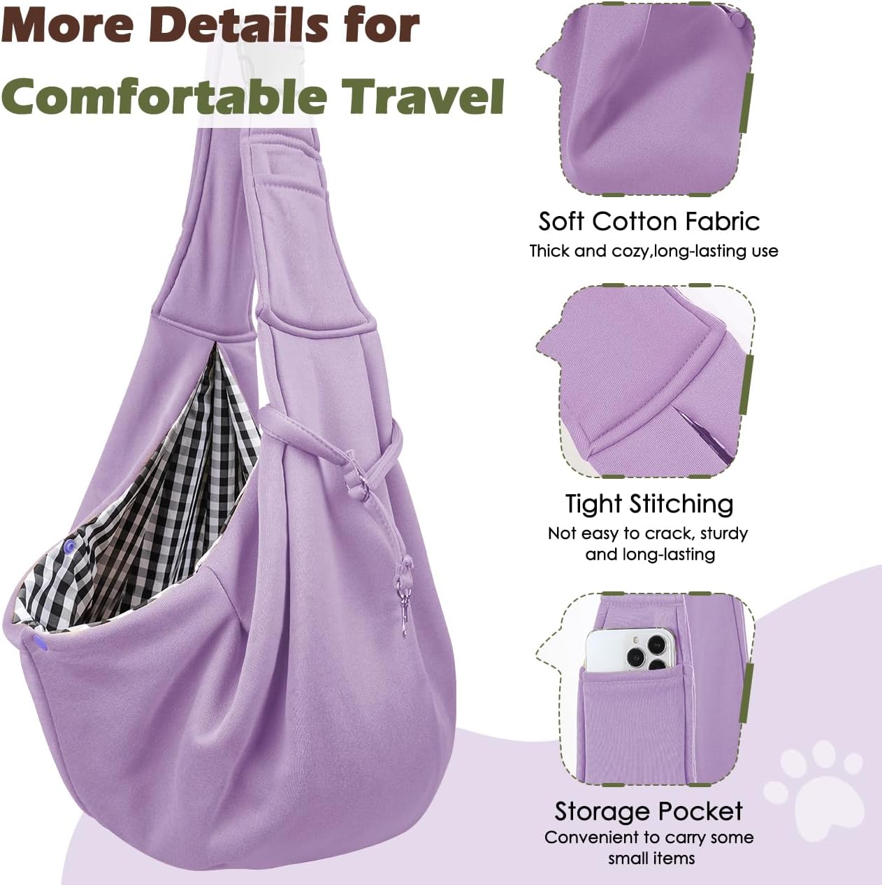 Pawaboo Small Dog Sling Carrier, Reversible Hands Free Dog Sling Carrier for Small Dogs and Cats, Puppy Sling Carrier with Adjustable Strap Buckle & Safety Harness, Puppy Essentials, Grey
