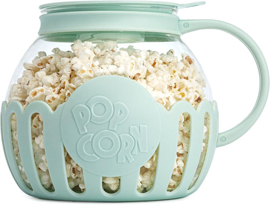 Ecolution Patented Micro-Pop Microwave Popcorn Popper with Temperature Safe Glass, 3-in-1 Lid Measures Kernels and Melts Butter, Made Without BPA, Dishwasher Safe, 3-Quart, Aqua - PuriLite
