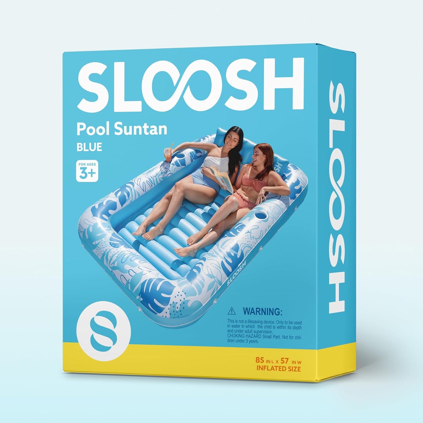 Sloosh Inflatable Tanning Pool Lounger Float-XL, 85" x 57" Extra Large Suntan Sun Tan tub for Adults, Bed Blow up, Raft Lounge Floatie, XL-Blue
