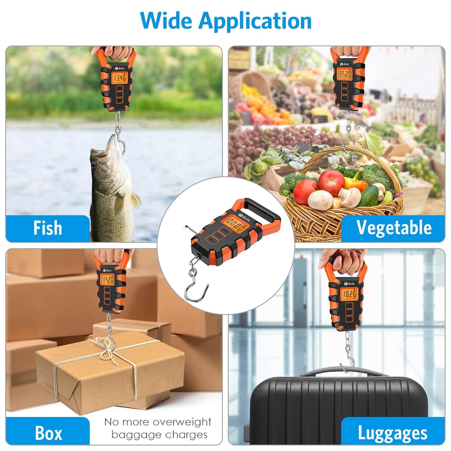 Upgraded Digital Hanging Fishing Scale with Ruler, Electronic Digital Luggage Scale, Fishing Postal Hanging Hook Scale with Measuring Tape, Backlit LCD Display, 110lb/50kg Capacity