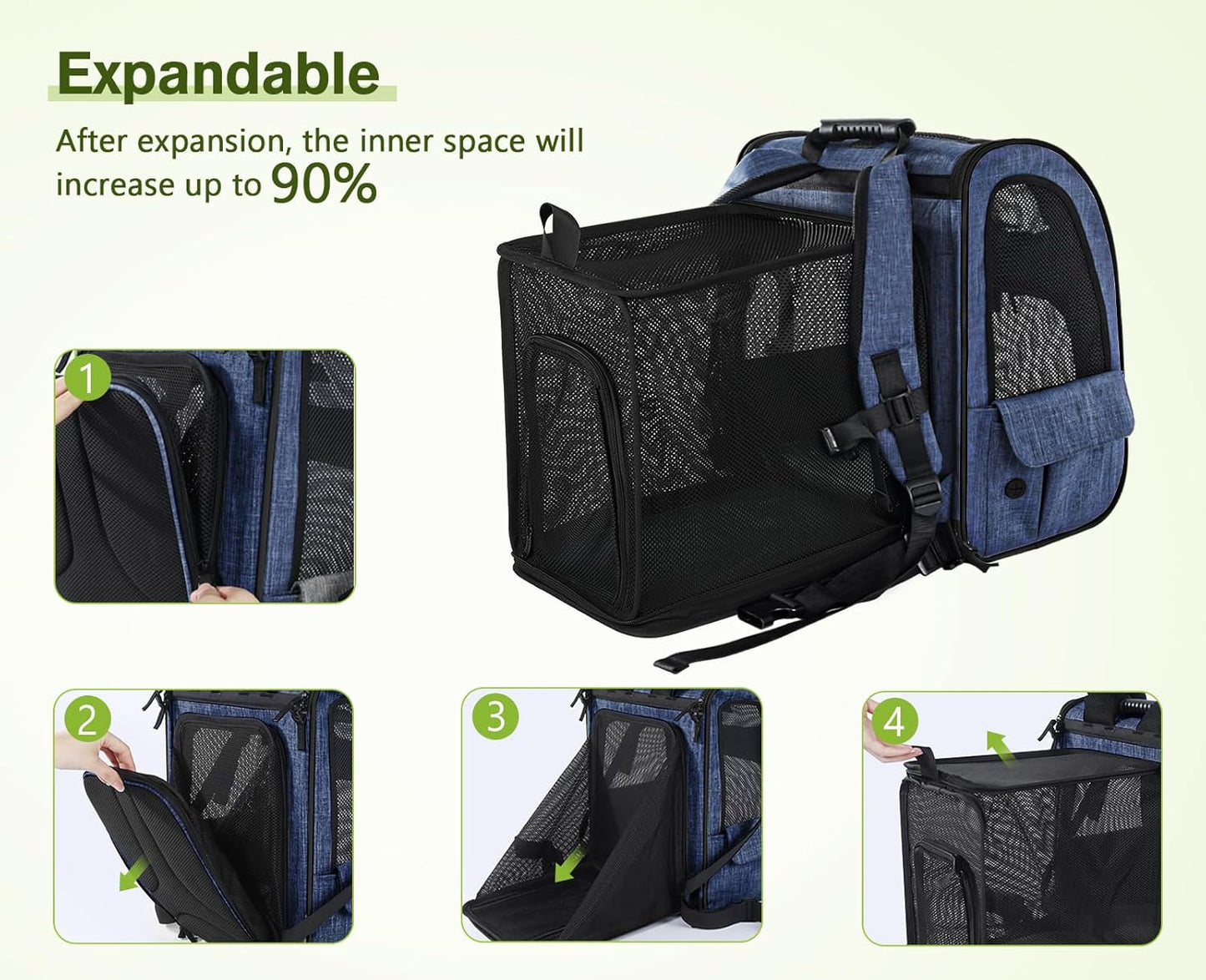 Pecute Pet Carrier Backpack, Dog Carrier Backpack Expandable with Breathable Mesh for Pets <6kg, Pet Backpack Carrier for Hiking Travel Camping Outdoor