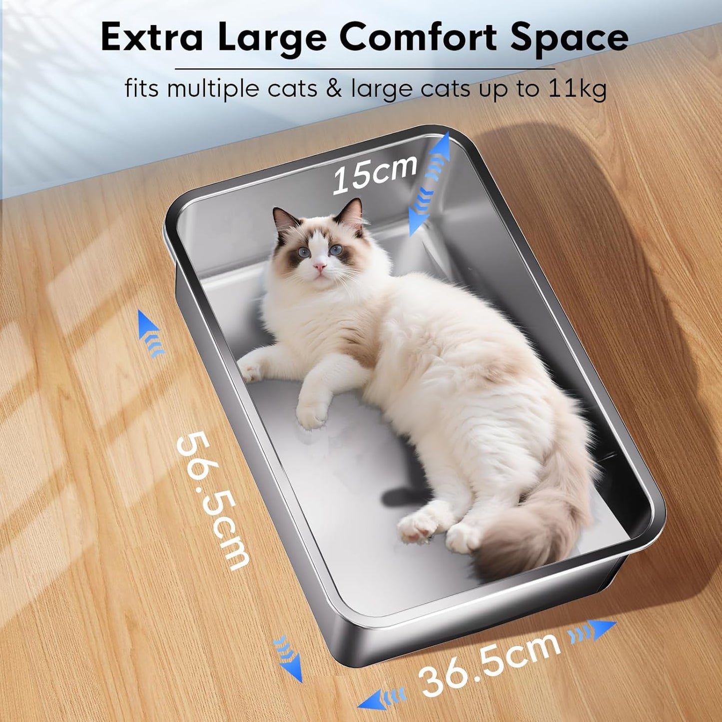 TENTIZON Stainless Steel Cat Litter Box, Extra Large Enclosed Kitty Litter Box with Removable Lid, Scoop, Pedal, XL High Sided Metal Litter Pan for Kitten, Big Cats Up to 11KG