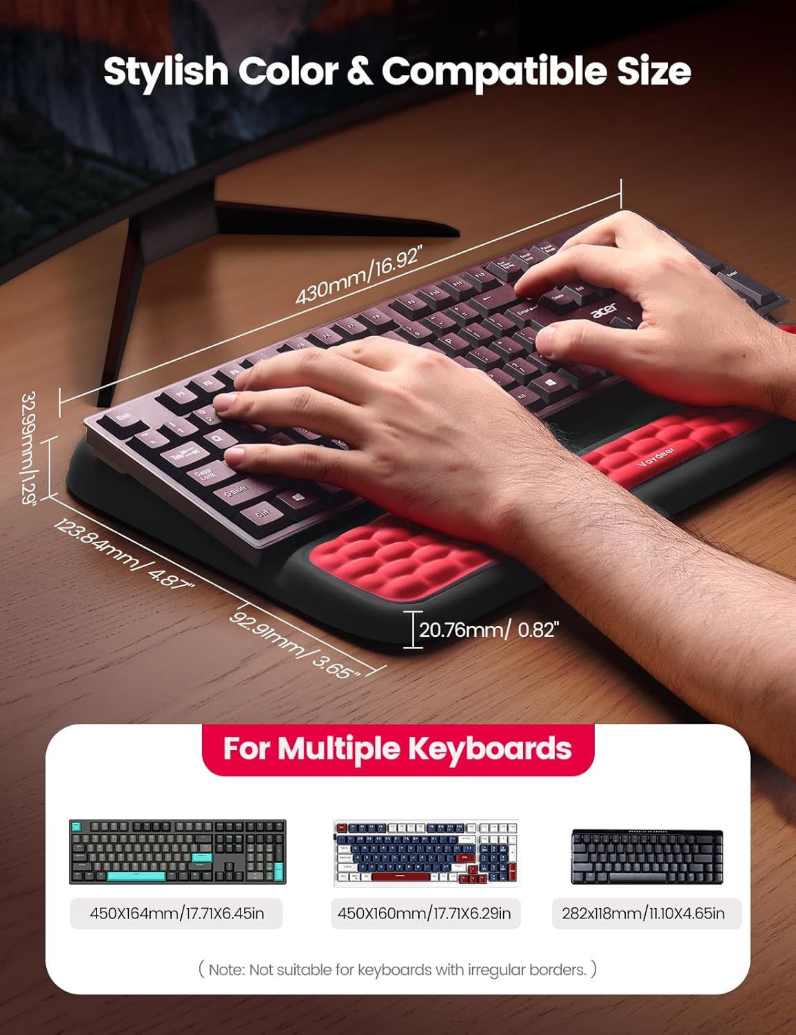 Vaydeer Keyboard Stand with Wrist Rest, Gaming Wrist Support Pad, Ergonomic Hand Rest Arm Soft Memory Foam for Palm Typing Comfort, Tilt Keyboard Riser Holder Lift Computer Desk Accessory Office Home