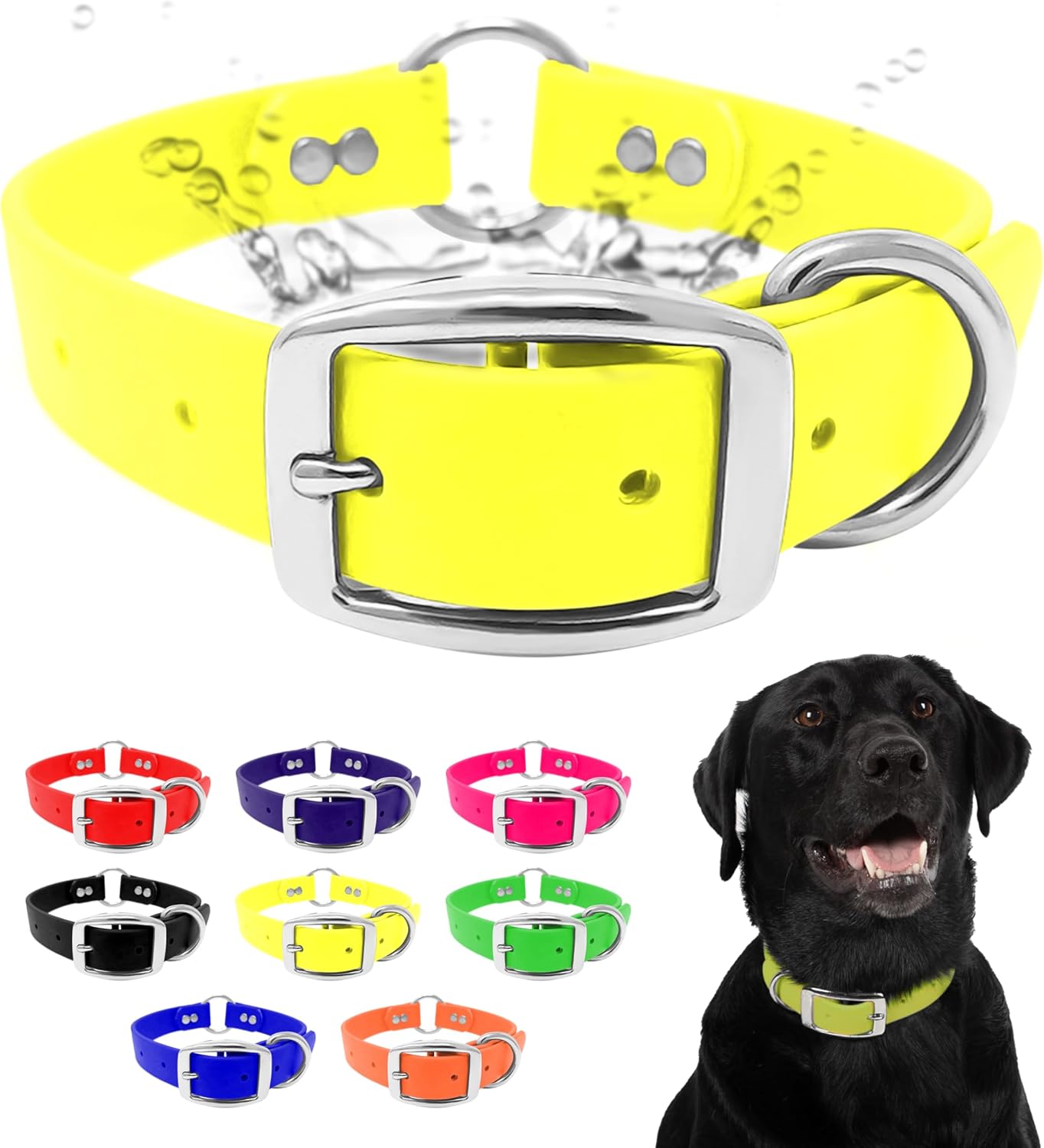 Regal Dog Products Medium Orange Dog Collar with Heavy Duty Double Buckle & D Ring | Vinyl Coated, Custom Fit, Adjustable Biothane Dog Collar Chew Resistant Waterproof Center-Ring Collar for Dogs