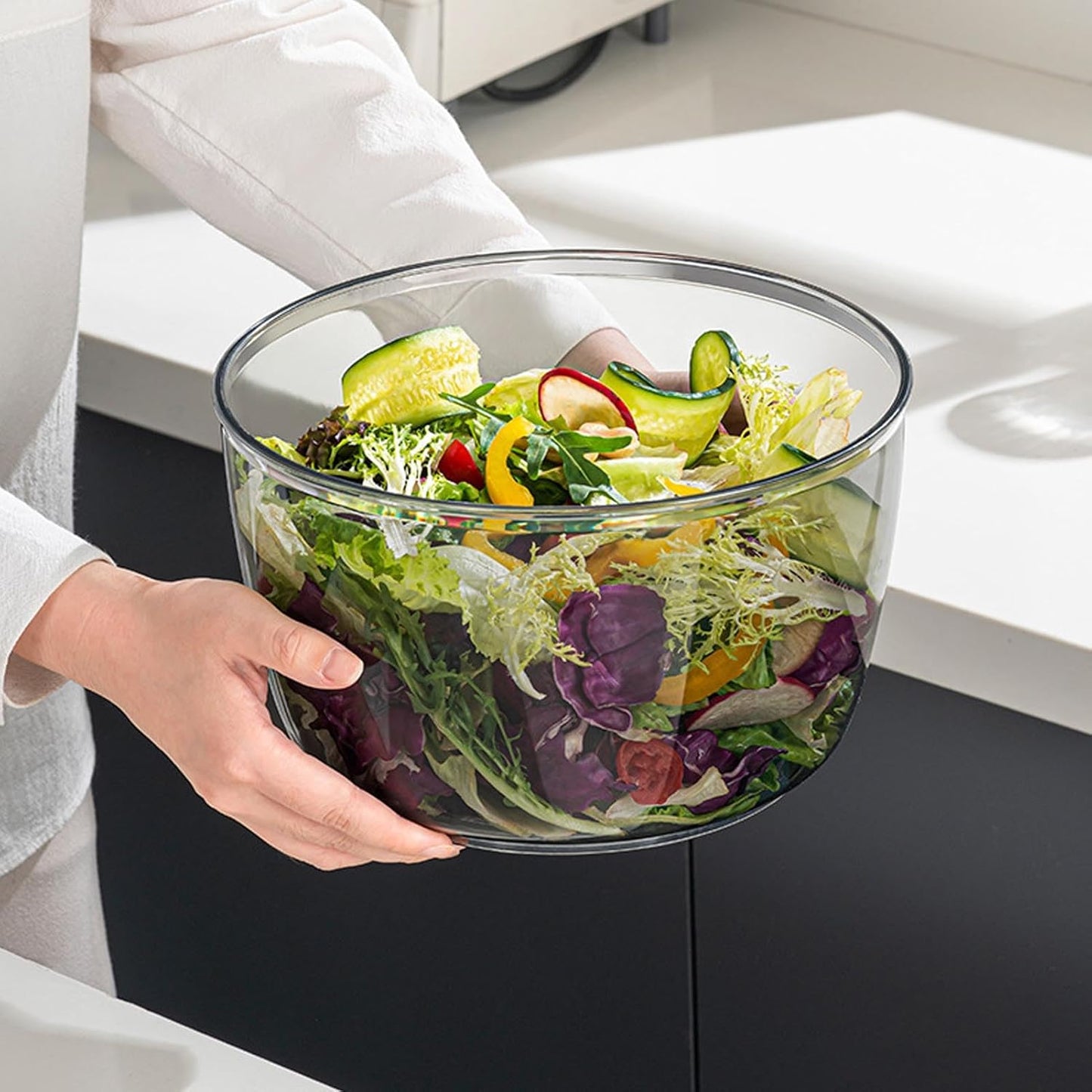 Luocute Salad Spinner, Large Capacity Transparent Fruit and Vegetable Washer Suitable for Kitchen (S 5.12x8.27in)