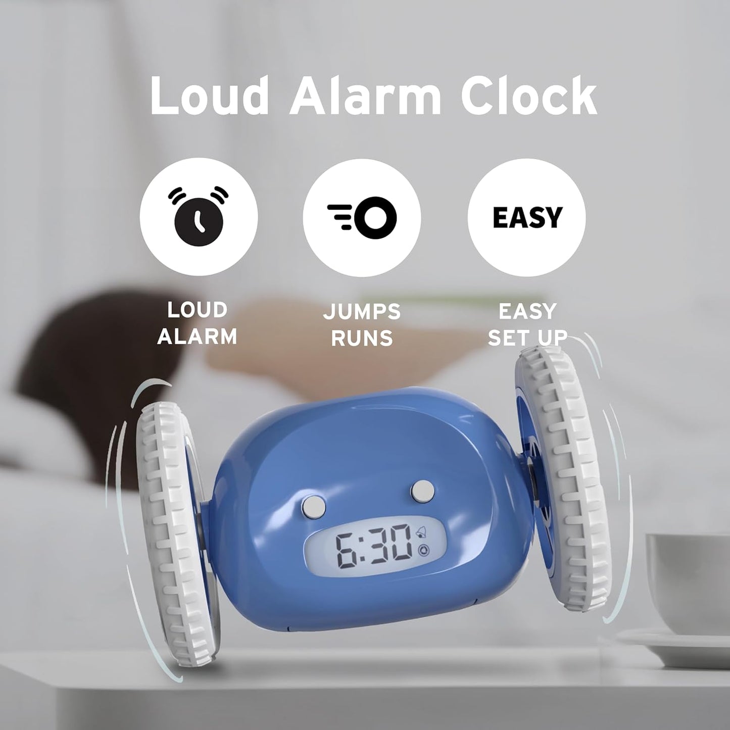 CLOCKY Extra Super Loud Alarm Clock for Heavy Sleepers Adults Kids Teens Bedroom, Move Jump Roll Run Away Easy to Set Smart Digital Alarm Clock Funny Gag Gift (Chrome)