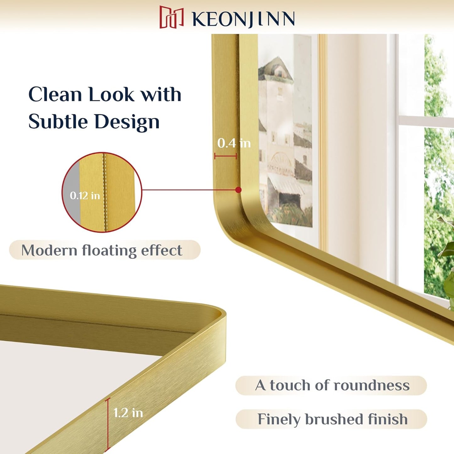 Keonjinn 42 x 36 Brushed Nickel Bathroom Vanity Mirror, Large Rounded Rectangle Bathroom Mirrors for over Sink, Metal Framed Silver Mirror for Wall, Shatterproof HD Tempered Glass(Horizontal/Vertical)