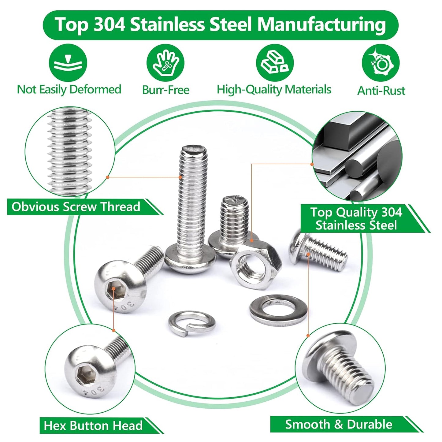 860PCS Metric Screw Assortment Kit, M2 M3 M4 M5 Machine Screws with Lock & Flat Washers, 10.9 Grade Alloy Steel, Metric Hex Button Head Cap Nuts and Bolts Assortment Kit with 4 Wrenches