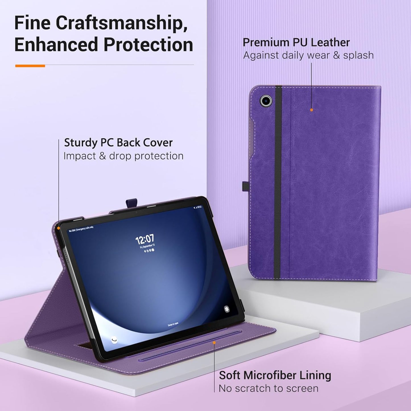 MoKo Case for Samsung Galaxy Tab A9 Plus 11" 2023 (SM-X210/SM-X216/SM-X218), PU Leather Multi-Angle Viewing Folding Stand Cover Case with Hand Strap, Front Pocket, Auto Wake/Sleep, Denim Blue & Brown