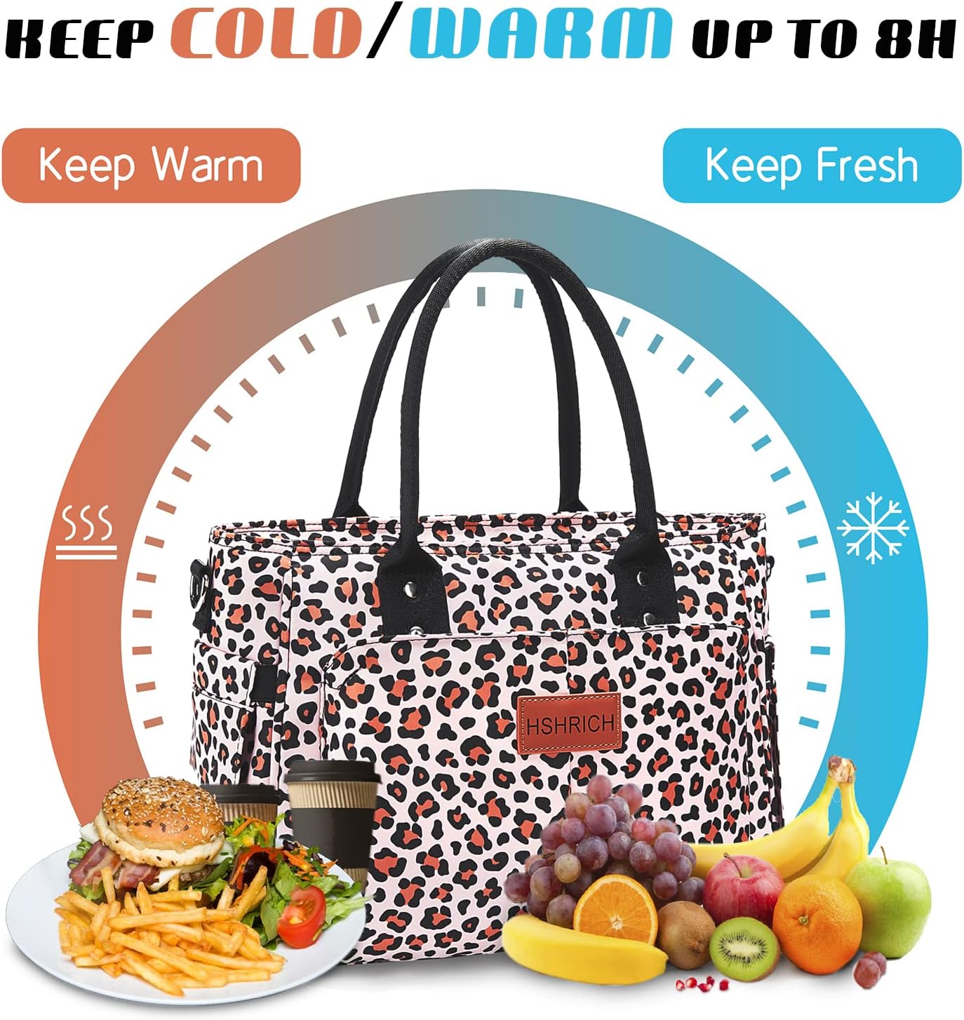 Lunch Bag for Women, Insulated Lunch Box for Work, Large Leakproof Cooler Purse with Side Pockets & Removable Shoulder Strap Women's Lunch Tote Bag for Picnic Work Beach Cute Lunch Bags (Heart)