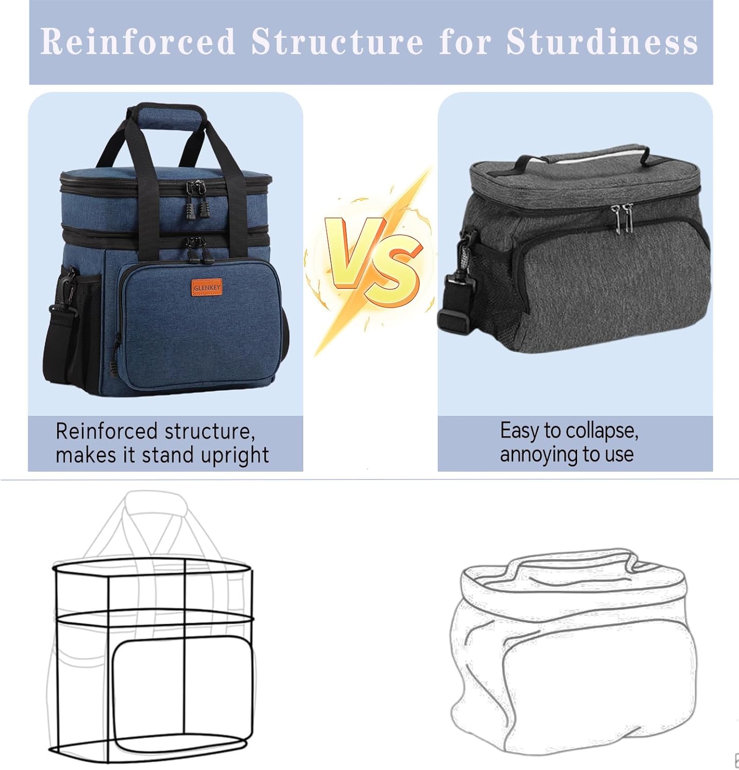 Expandable Large Lunch Bag, Double Deck Insulated Lunch Box Leakproof Durable Soft Cooler Bag for Men Women Adults Work Construction Beach Picnic Daytrip,16L,Black, GLENKEY