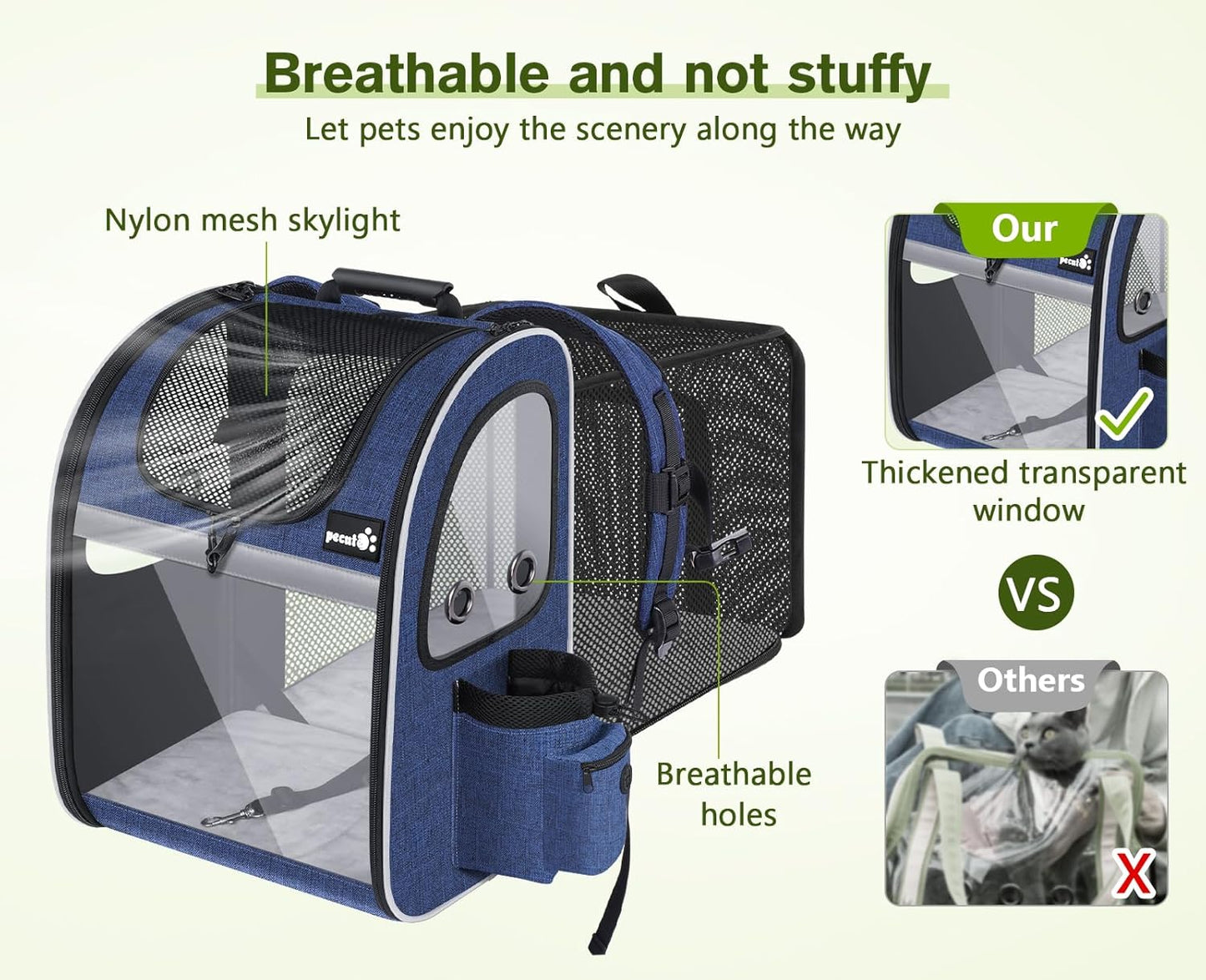 Pecute Pet Carrier Backpack, Dog Carrier Backpack Expandable with Breathable Mesh for Pets <6kg, Pet Backpack Carrier for Hiking Travel Camping Outdoor