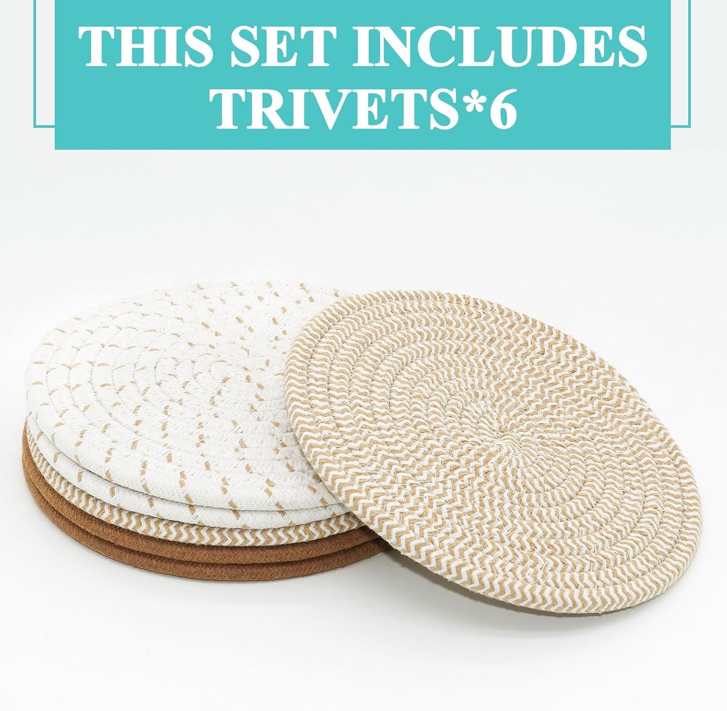 Trivets for Hot Dishes, Pots and Pans, 8 Inches Hot Pads 5 Pcs, Pot Holders for Kitchen, Heat Resistant Mat Protect Counter, Coasters Set Home Essentials Farmhouse Decor (Blue)