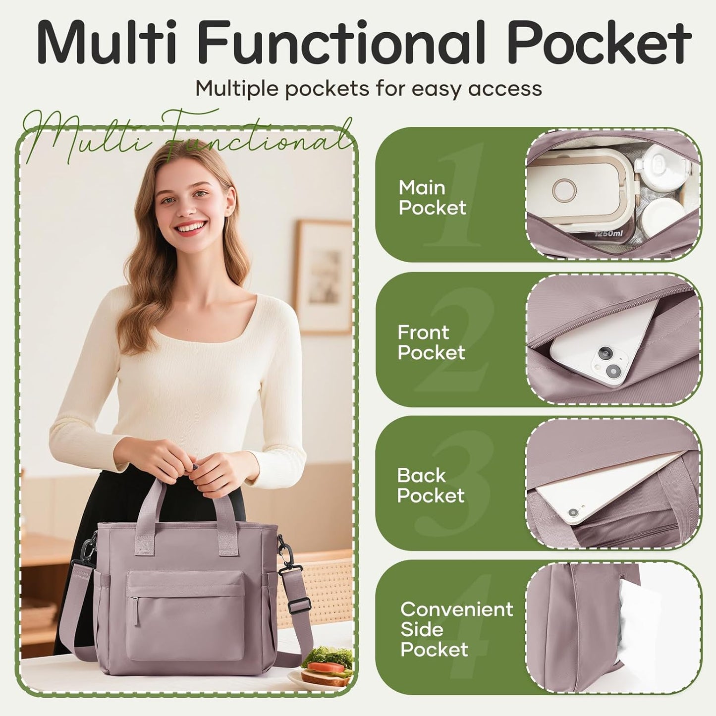 Lunch Bag Insulated Lunch Box Leakproof Lunch Tote Bags for Women Men,Portable Thermal Cooler Bag Lunch Containers with Shoulder Strap for Work, Family, Picnic, School, Outdoor,BBQ C2-Pinkpurple