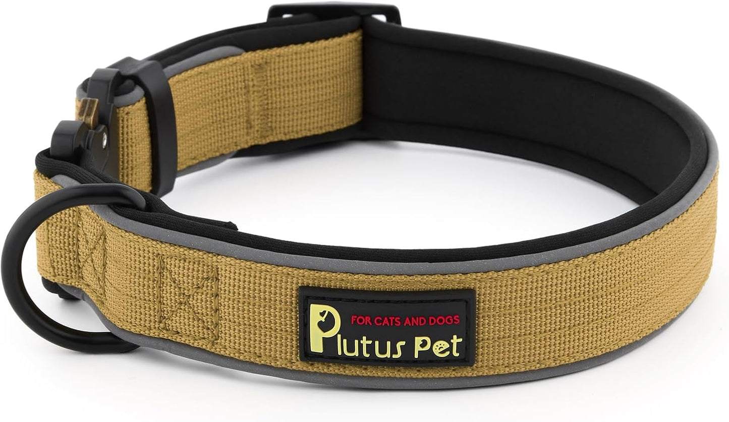 Plutus Pet Tactical Dog Collar, Reflective, Adjustable Heavy Duty Dog Collar, Soft Padded and Comfortable, for Small Medium and Large Dogs (Red, L)