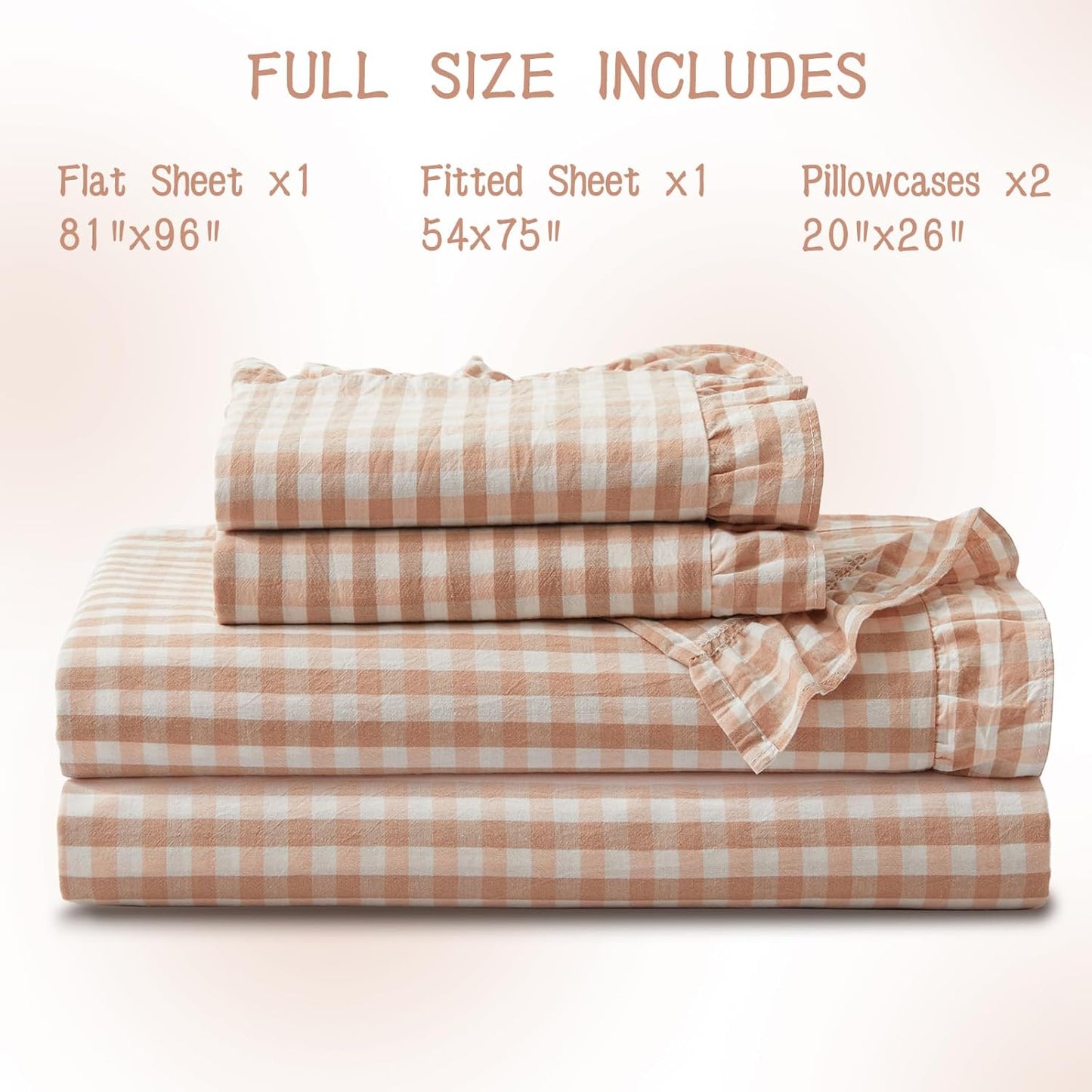 KKJIAF 3 Pieces Plaid Ruffle Twin Bed Sheets, Gingham Twin Sheet Set Comfy Breathable Ruffed Bed Sheet Set with 16 Inch Deep Pocket, Dusty Blue