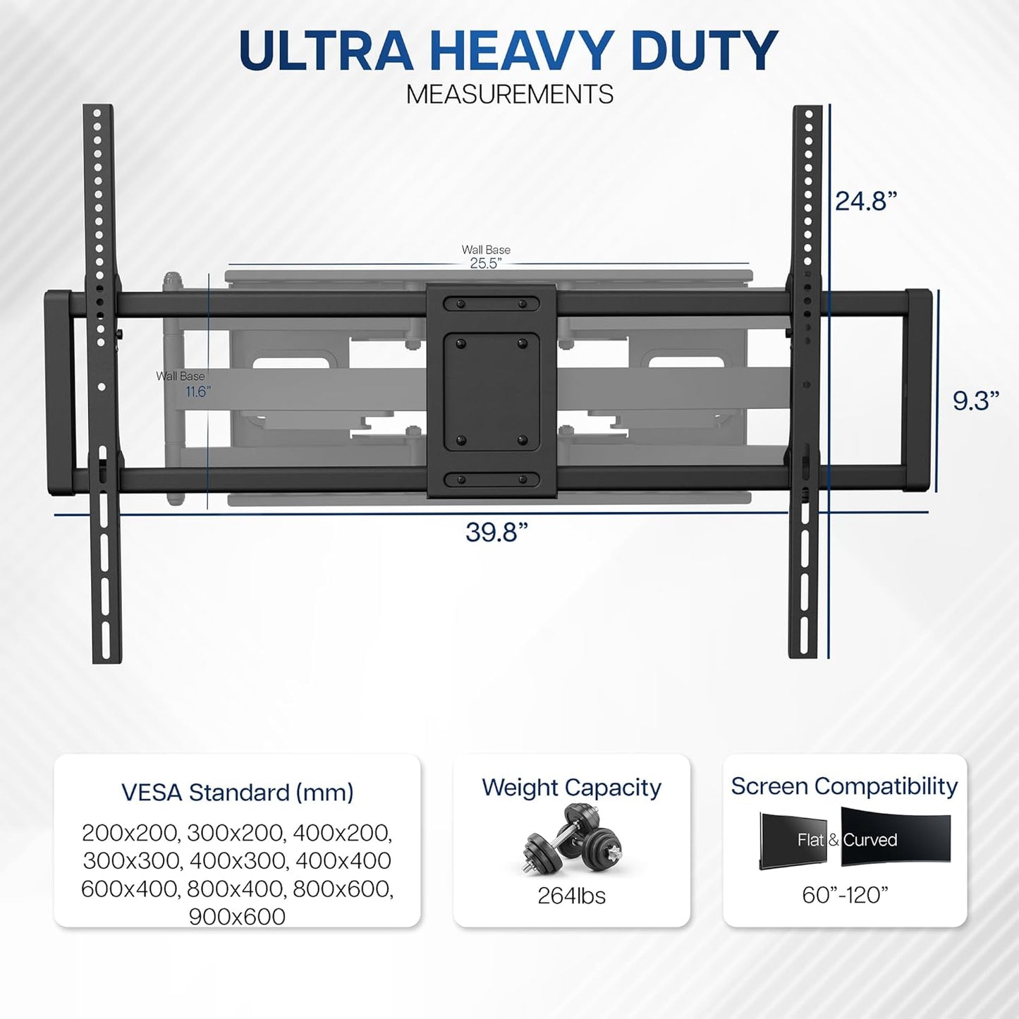 VIVO Heavy Duty 60 to 120 inch Extra Large Screen TV Articulating Wall Mount for LCD LED Flat and Curved Screens, Extended Arm Swivel Mount, Max VESA 900x600mm, Black, MOUNT-VW120M