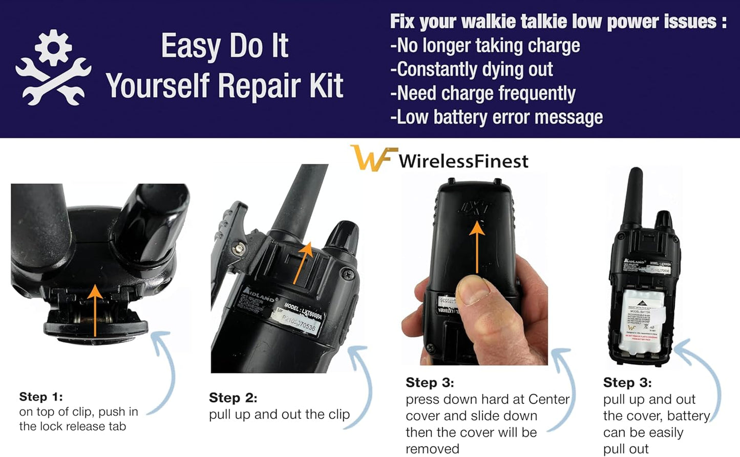 2X BATT3R Rechargeable Battery Pack Replacement for Midland BATT3R BATT-3R, AVP14 LXT600 LXT-600 LXT630 LXT630X3 LXT633 T50, T60, T51, T61, T55, T65, X-Talker Walkie Talkie Radios Batteries 1000mAh