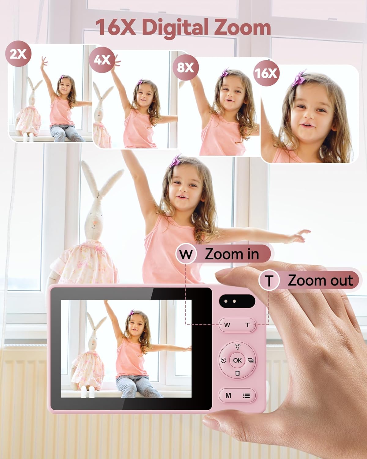64GB Digital Camera for Kids Photography: 48MP Mini Camera Anti Shake 1080P Video Camera Autofocus 16X Zoom Anti Shake Point and Shoot Camera 2 Batteries Gift for Kid Student Beginner Black
