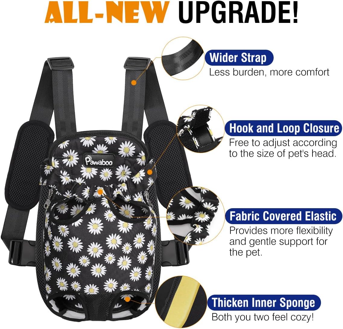 Pawaboo Pet Carrier Backpack, Adjustable Pet Front Cat Dog Carrier Backpack Travel Bag, Legs Out, Easy-Fit for Traveling Hiking Camping for Small Medium Dogs Cats Puppies, Medium, Black