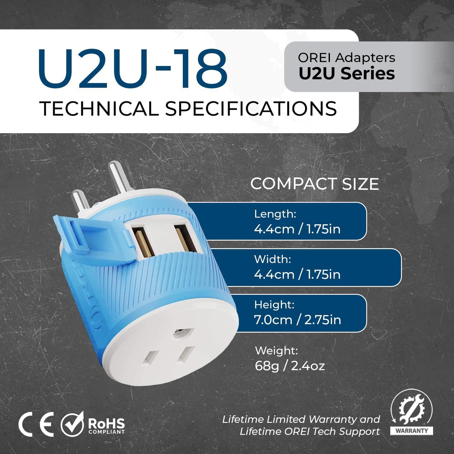 OREI South Africa, Botswana, Namibia Travel Plug Adapter with Dual USB - USA Input - Type M (U2U-10L), Will work with Cell Phones, Camera, Laptop, Tablets, iPad, iPhone