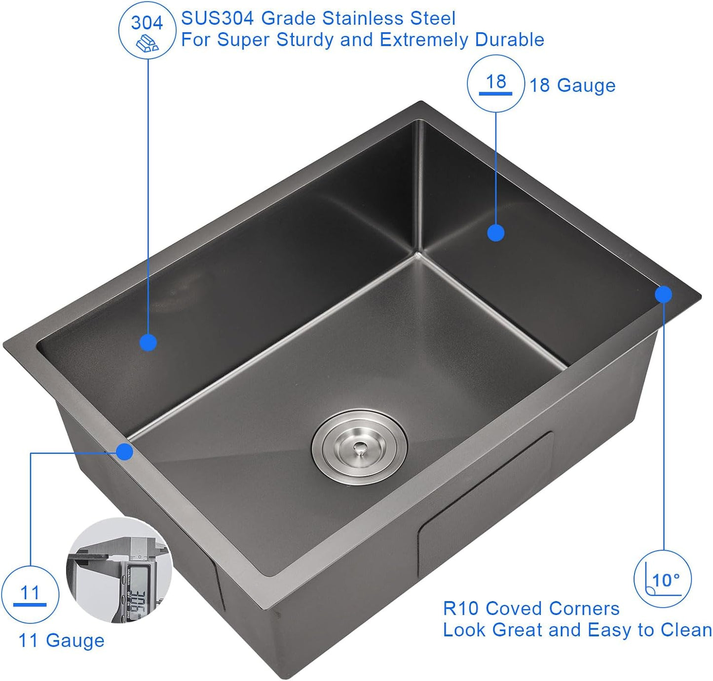 MENATT 20-inch Undermount Kitchen Sink, SUS304 Stainless Steel Handmade Single Bowl Kitchen Sink with Sink Strainer (Brushed), 20"x16"x9"