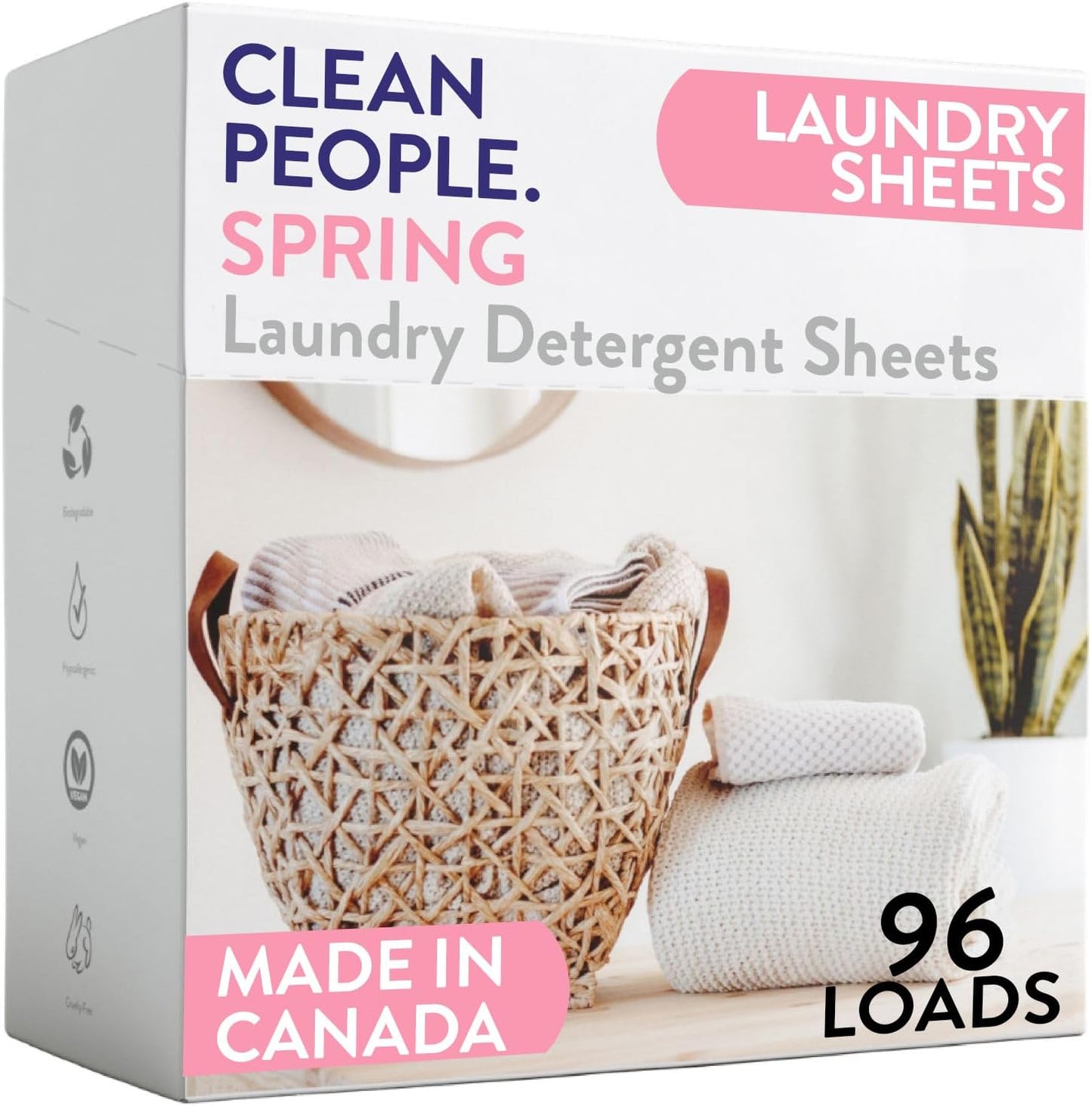 Clean People Laundry Detergent Sheets - Recyclable Packaging, Hypoallergenic, Stain Fighting - Ultra Concentrated, Laundry Soap - Fresh Scent, 96 Pack