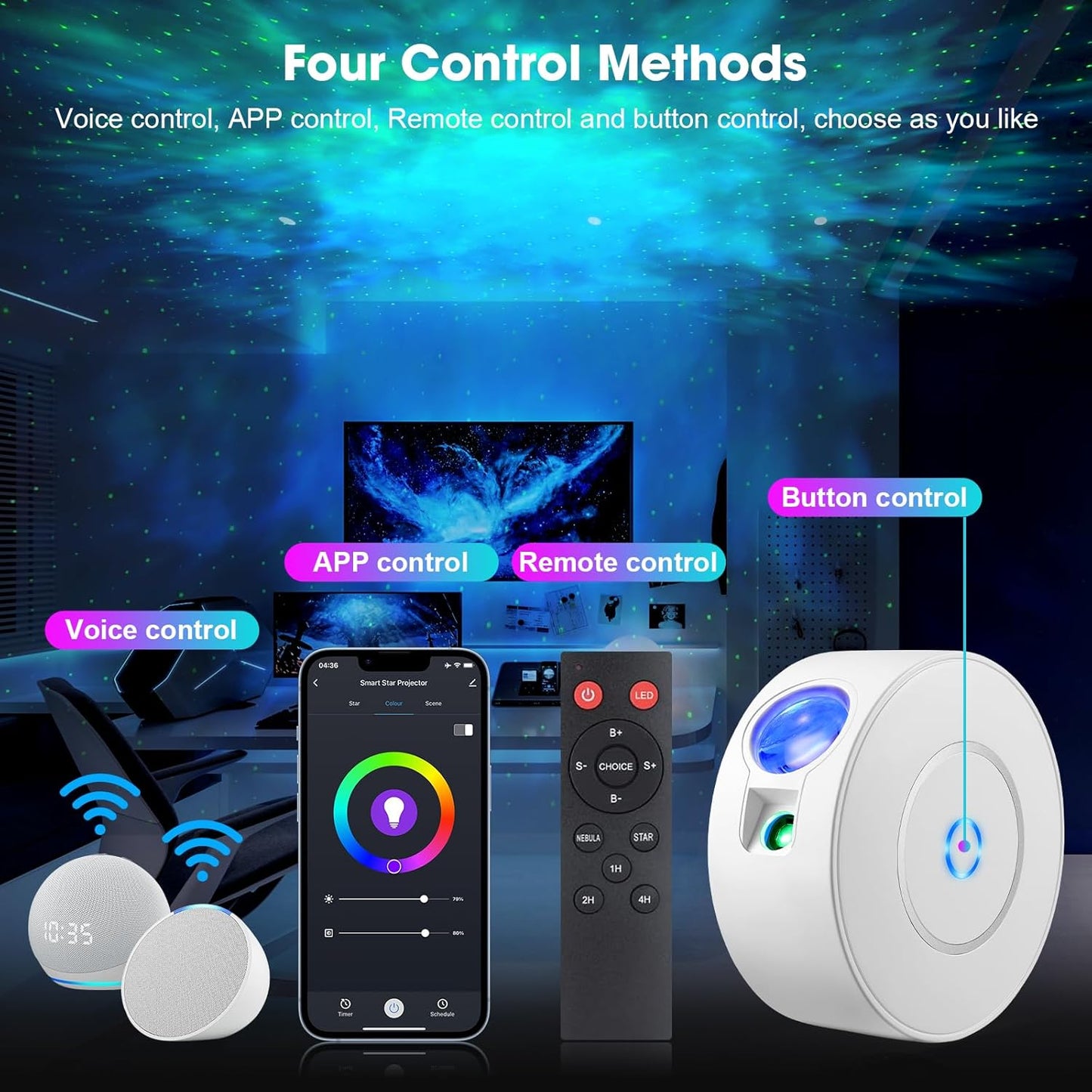 Star Projector Night Light with Smart App Control | Color-Changing Galaxy Light for Bedroom, Room Decor & Parties - PuriLite