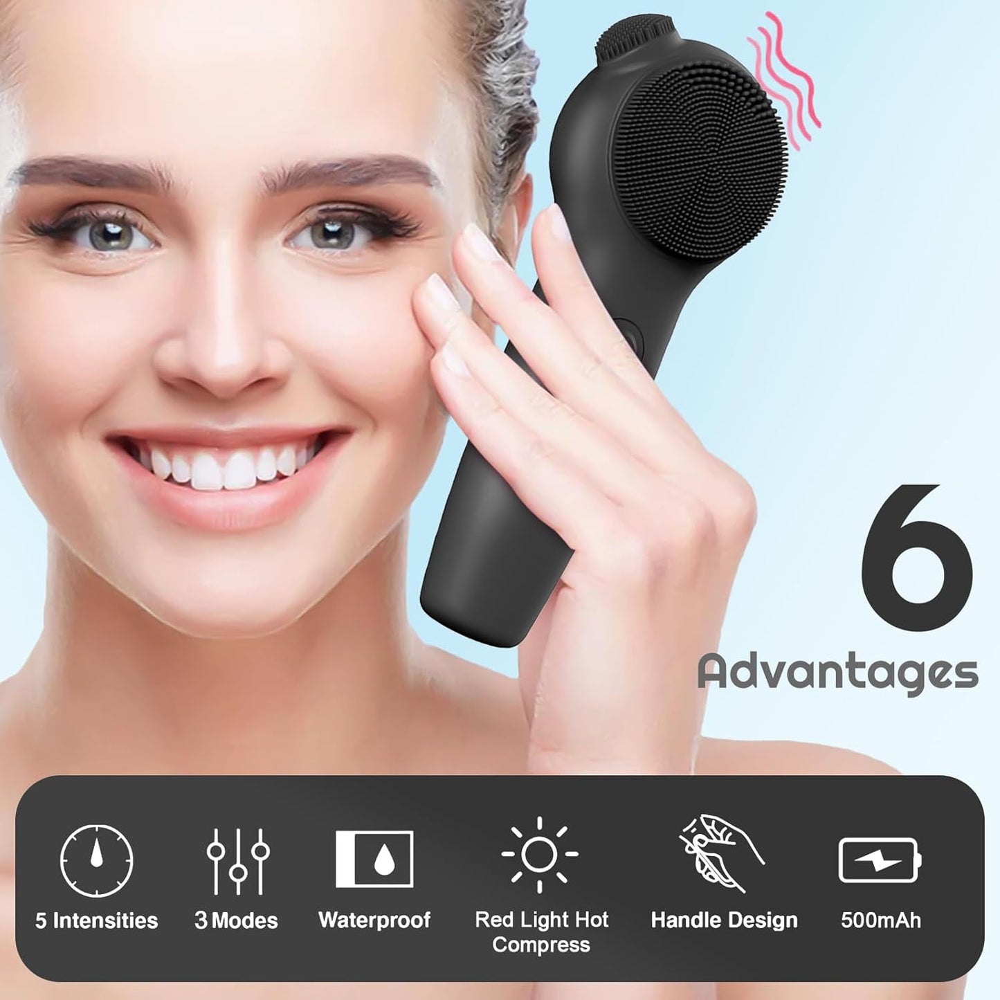 Landmore Silicone Face Scrubber, Waterproof Facial Cleansing Brush with Red Light Thermal Massage, Electric Face Scrubber with Nose Scrubber Exfoliator for Women/Men Deep Cleansing, Power Exfoliating