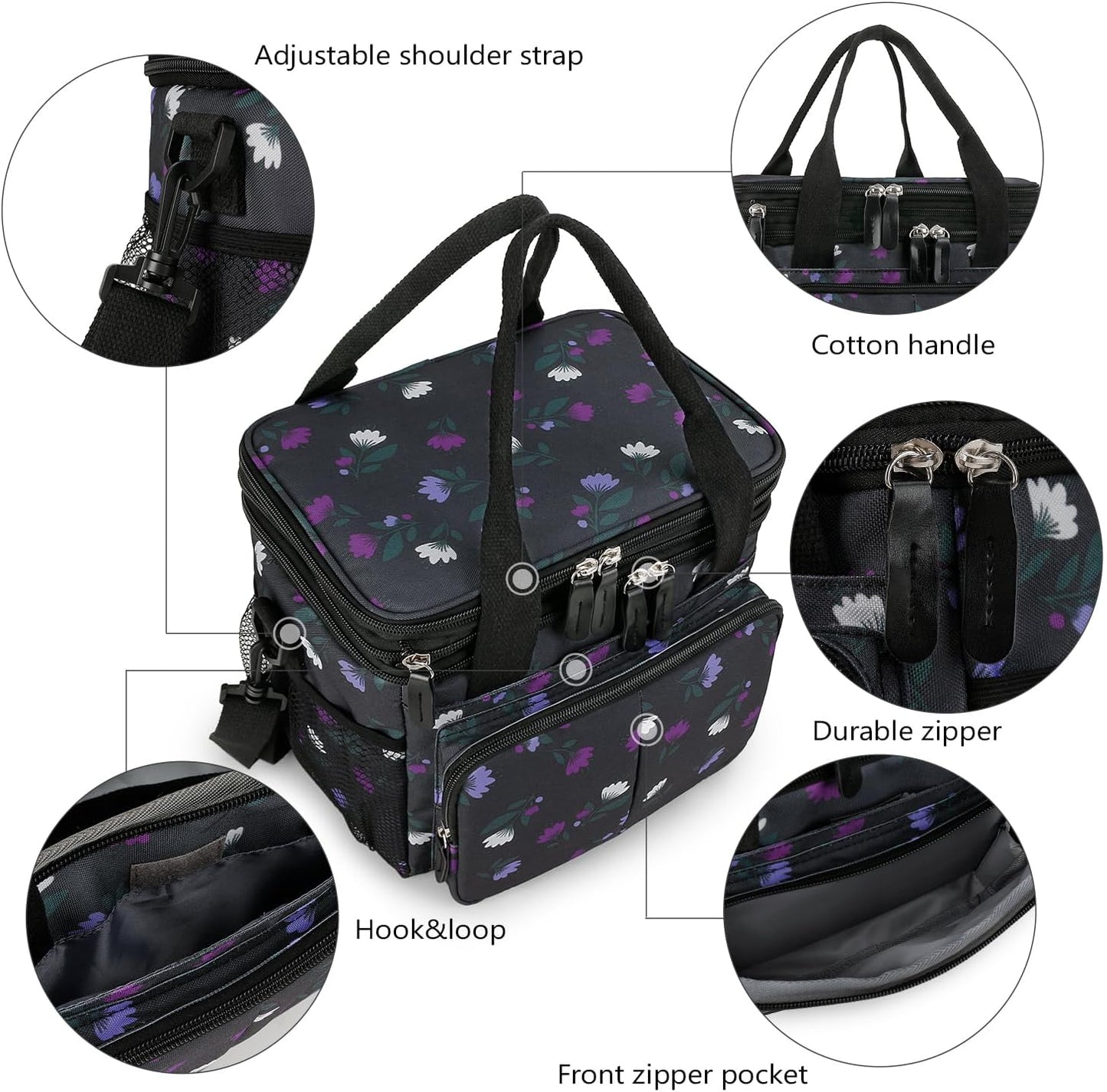 Lunch Bag Women Insulated Lunch Box for Work, Purple Expandable Large Lunch Bags, Leakproof Double Deck Lunch Box Cooler Bag(Purple)