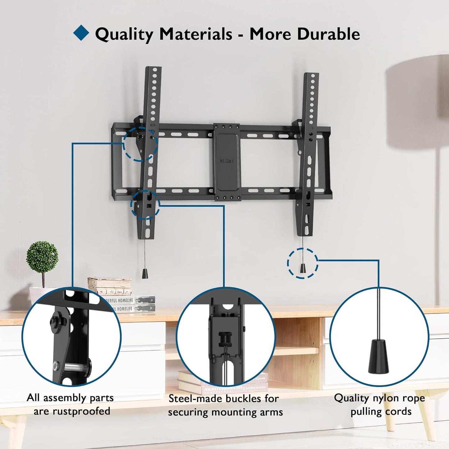 BONTEC TV Wall Mount for 37–85 Inch TVs, Tilting TV Mount Bracket for LED LCD OLED Flat Curved Screens, Low Profile 1.5in Design, Max VESA 600x400mm, Supports up to 132lbs, Fits 55 65 75 85 Inch