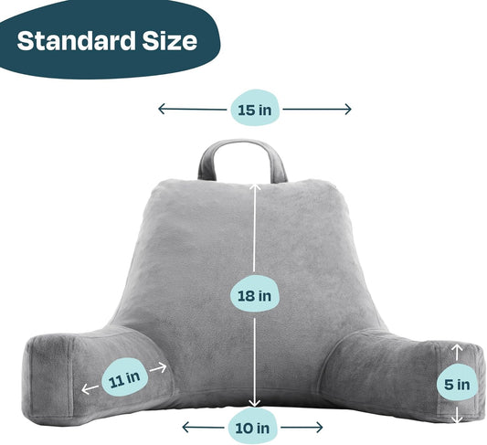 Linenspa Shredded Foam Reading Pillow - Perfect for Adults, Teens, and Kids - Velour Cover - 3 Year U.S. Warranty, Stone - PuriLite