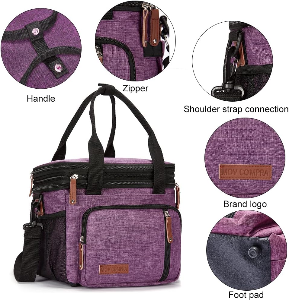 Lunch Bag Women Insulated Lunch Box for Work, Purple Expandable Large Lunch Bags, Leakproof Double Deck Lunch Box Cooler Bag(Purple)