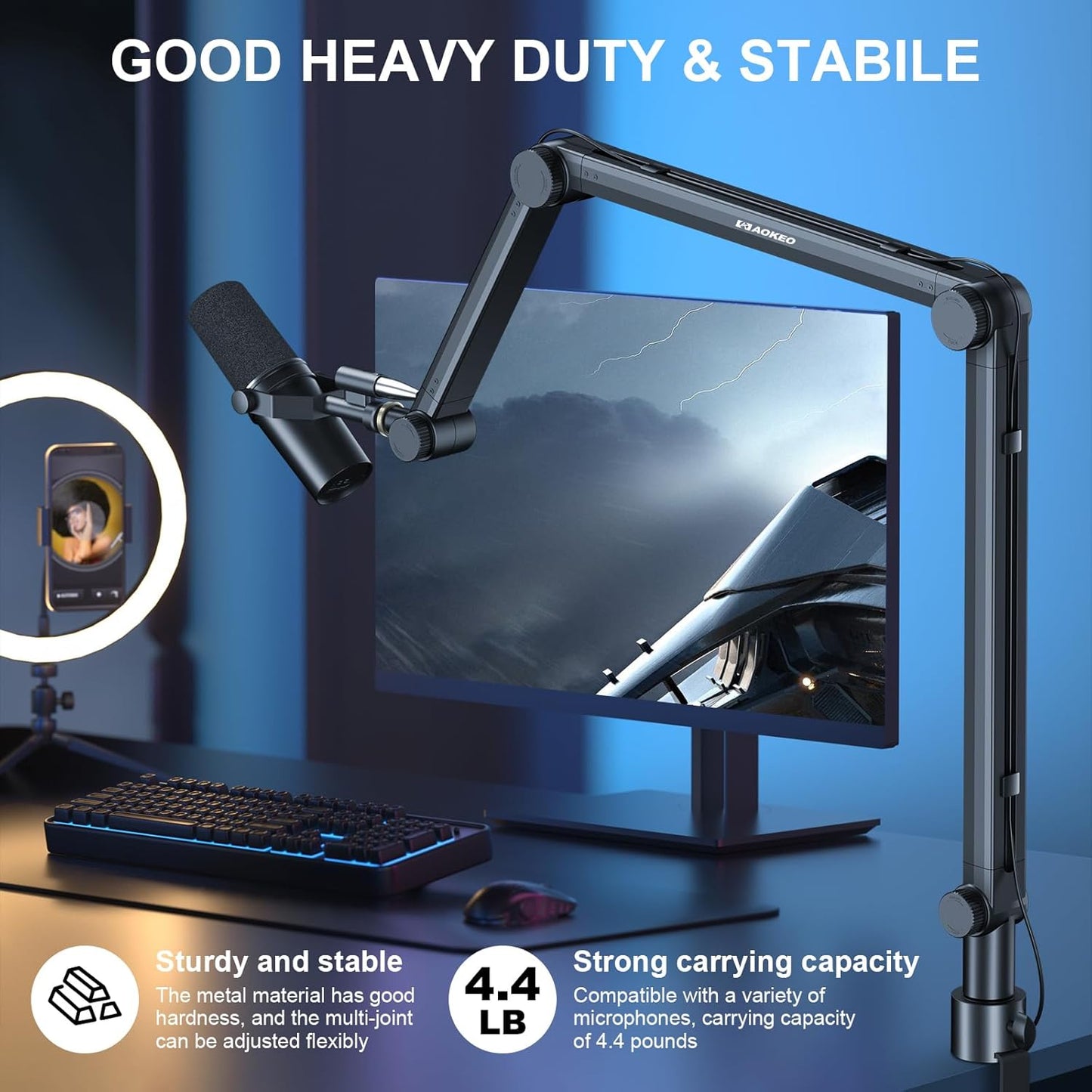 Microphone Arm,Aokeo AK-35 Microphone Desk Stand-Microphone Suspension Boom Scissor Arm Stand For Blue Yeti,Blue Snowball iCE,QuadCast,Elgato