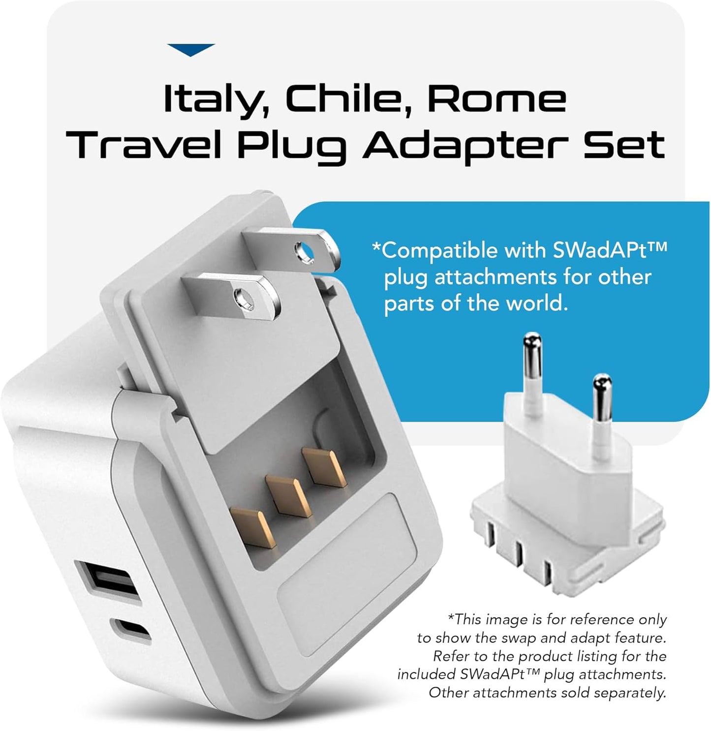 Ceptics Universal Travel Adapter kit, Dual USB (QC 3.0) + 2 US outlets + USB-C Cable, Use with Chargers, Cell Phones, Laptops, 6 Plug attachments for Worldwide use (Does Not Convert Voltage) (WPS-2B)