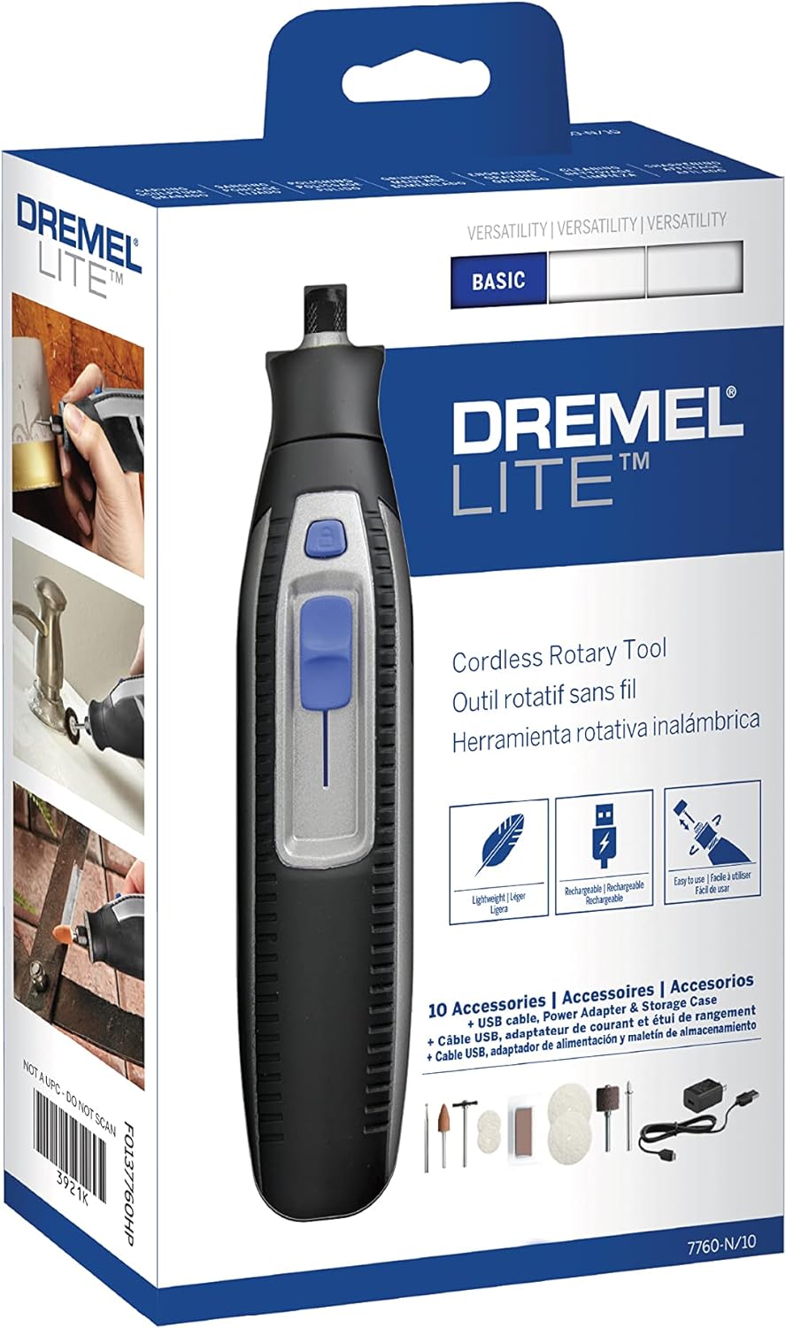 Dremel Lite 7760 N/10 4V Li-Ion Cordless Rotary Tool Variable Speed Multi-Purpose Rotary Tool Kit, USB Charging, Easy Accessory Changes - Perfect for Light-Duty DIY & Crafting