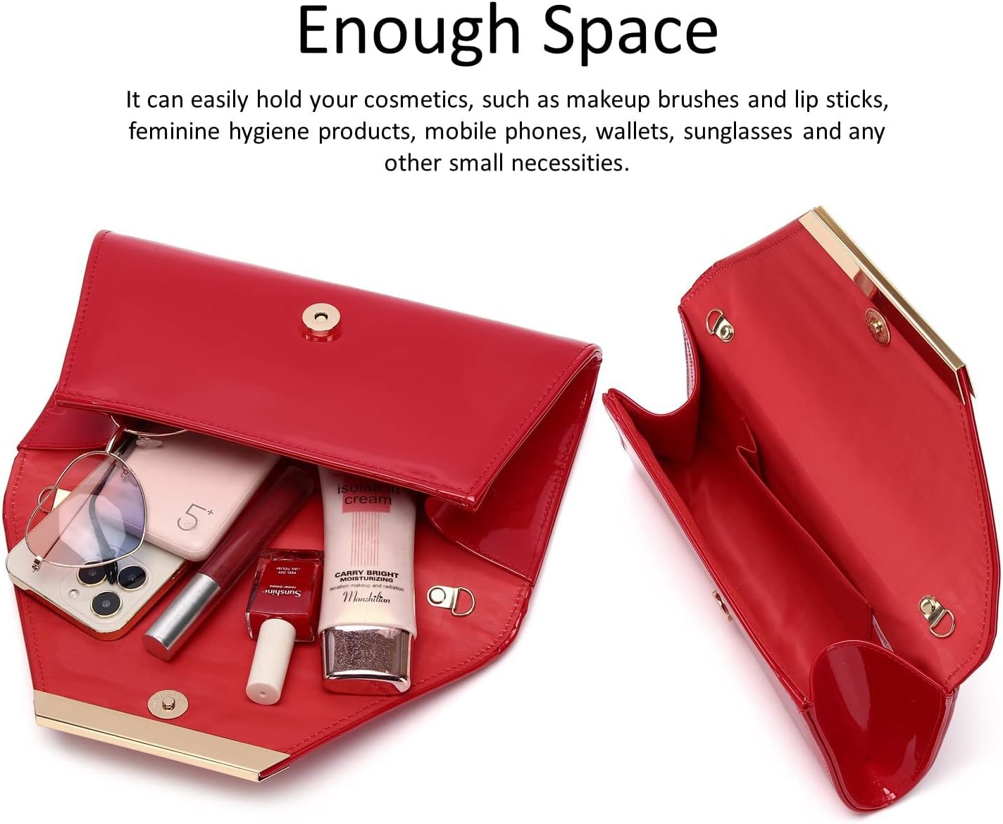 MUDUO Patent Leather Envelope Clutch Purse Shiny Candy Foldover Clutch Evening Bag for Women (7018-Silver)