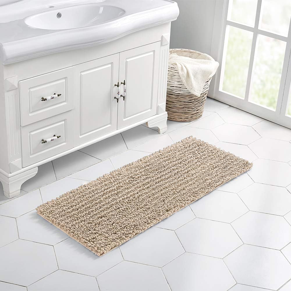 Walensee Bathroom Rug Non Slip Bath Mat (24x17 Inch Blush) Water Absorbent Super Soft Shaggy Chenille Machine Washable Dry Extra Thick Perfect Absorbant Best Small Plush Carpet for Shower Floor