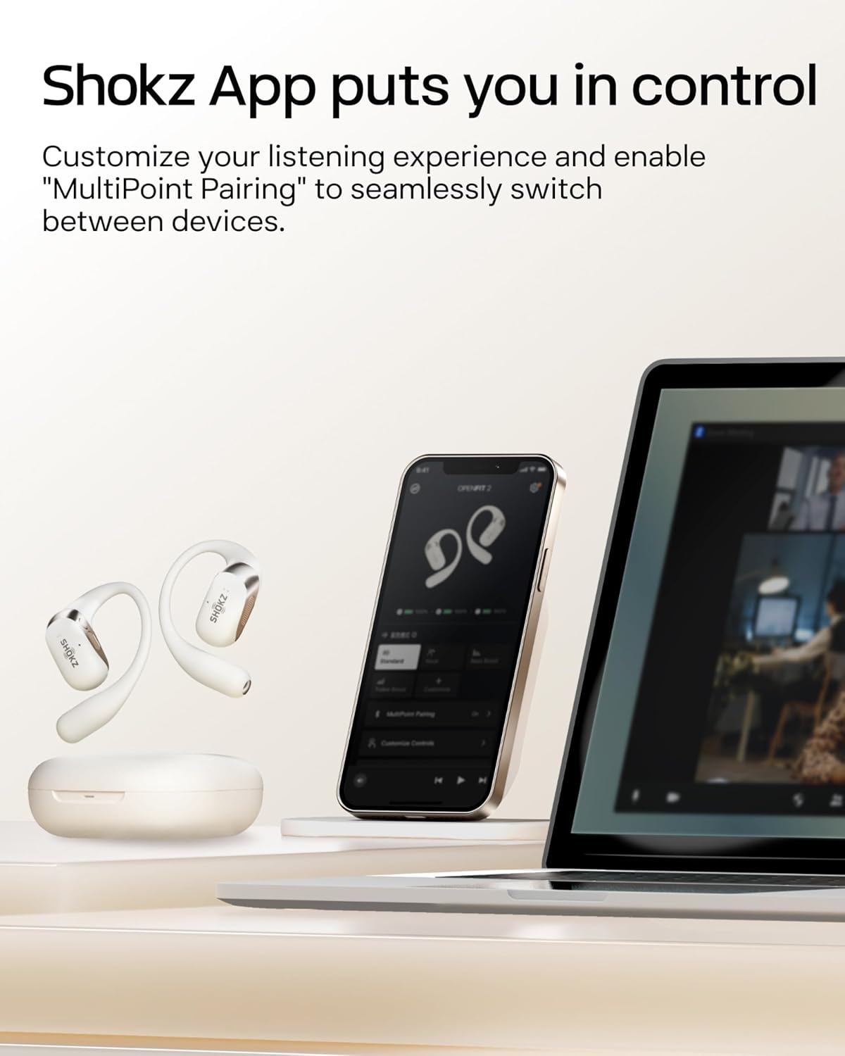 New SHOKZ OpenFit 2 Open-Ear Headphones, True Wireless Bluetooth Earphones with Microphone, Earhook Earbuds with 48 Hours of Playtime, Fast Charging, IP55 Water-Resistant, with Carrying Bag, Black