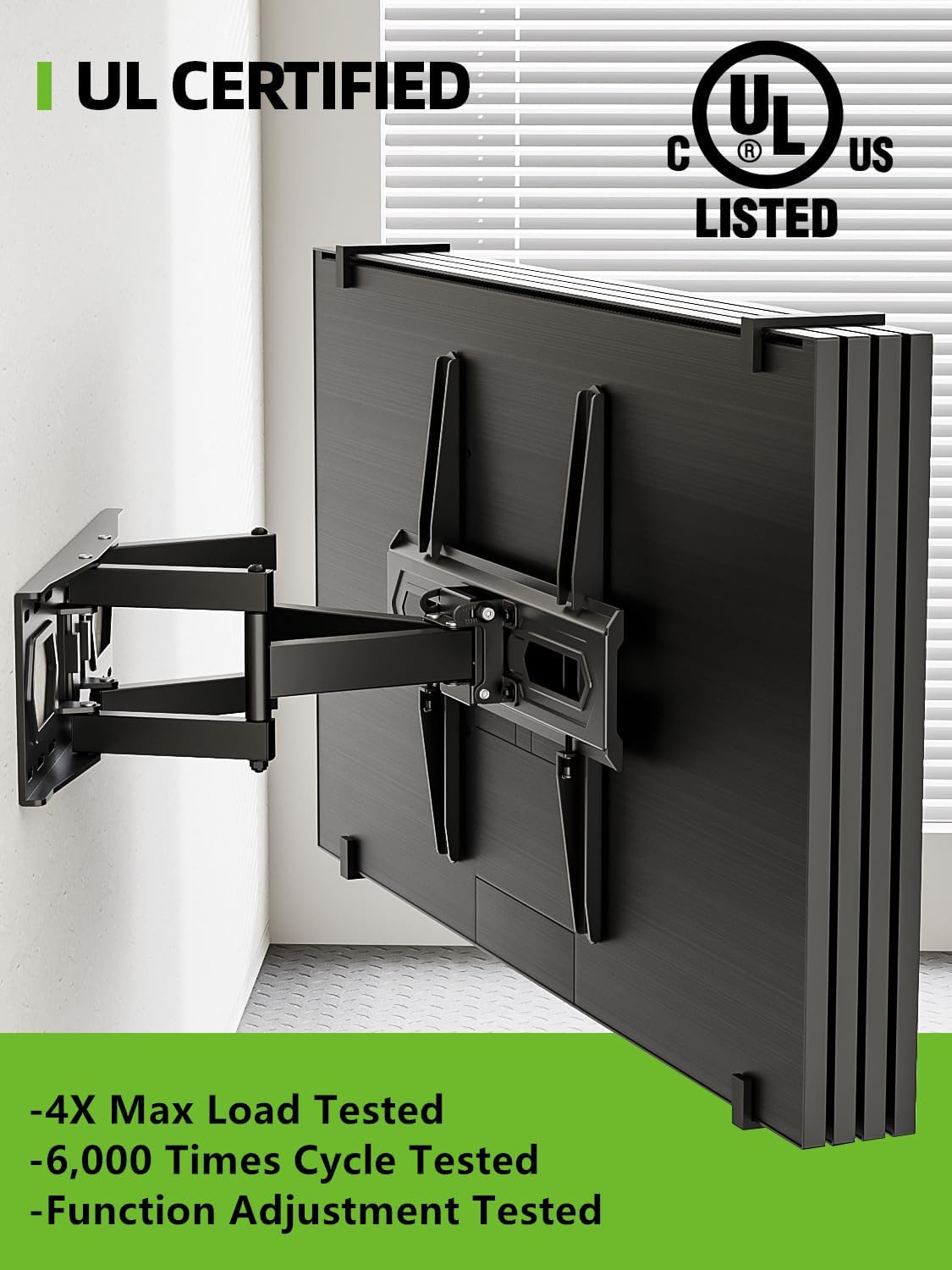 USX MOUNT UL Listed Full Motion TV Wall Mount for Most 32-70 inch TVs up to 110lbs, Wall Mount TV Bracket with Dual Swivel Articulating Arms, Max VESA 400x400mm and 16" Wood Studs, XMM021