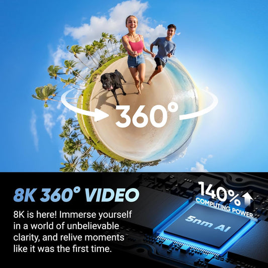 Insta360 X4 Standard Bundle - Waterproof 8K 360 Action Camera, 4K Wide-Angle Video, Invisible Selfie Stick Effect, Removable Lens Guards, 135 Min Battery Life, AI Editing, Stabilization