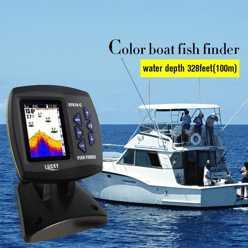 FF918-C100DS Color Screen Wired Fish Finder Dual Frequency 328ft/100m Water Depth Boat Fish Finder ZDHF