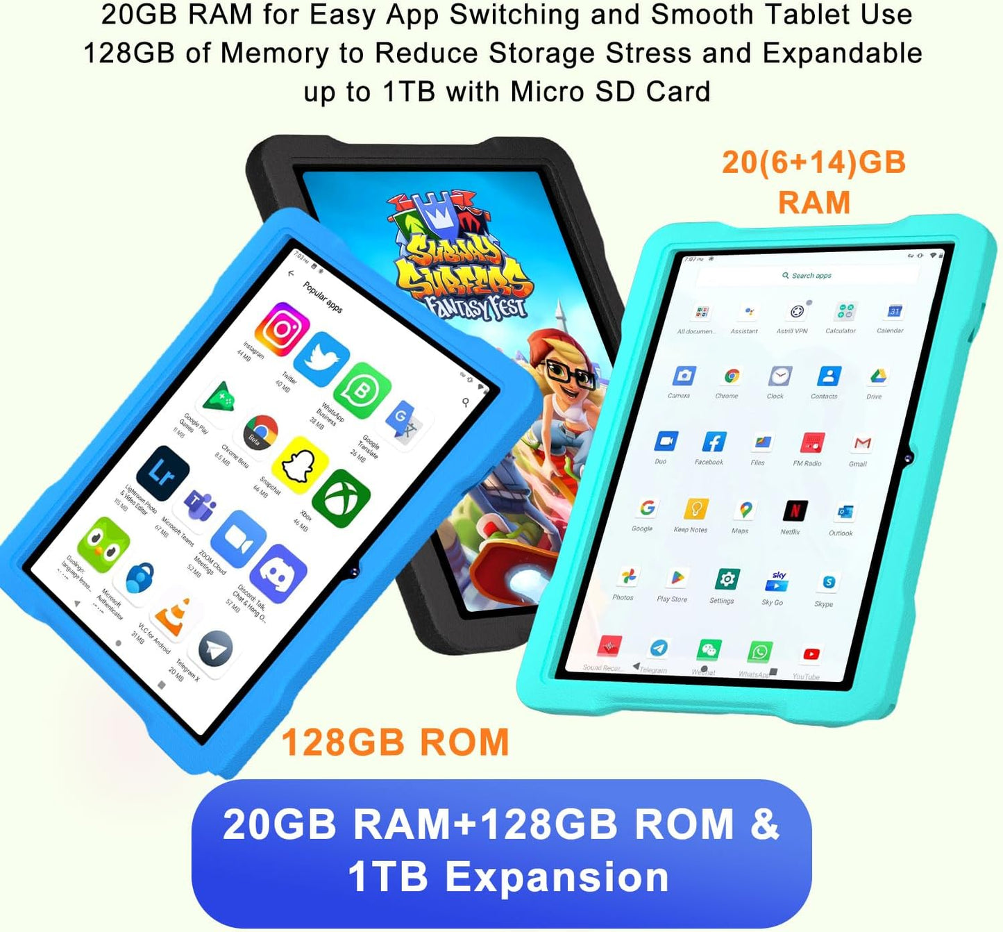 Kids Tablet Android 14 Tablet, 2025 Newest 10.1 inch Tablets, 20GB+128GB/1TB Expandable, Tablets with WiFi 6, Octa-Core, Widevine L1, Parental Control, Dual Camera, Bluetooth 5.0, Tablet EVA - Blue