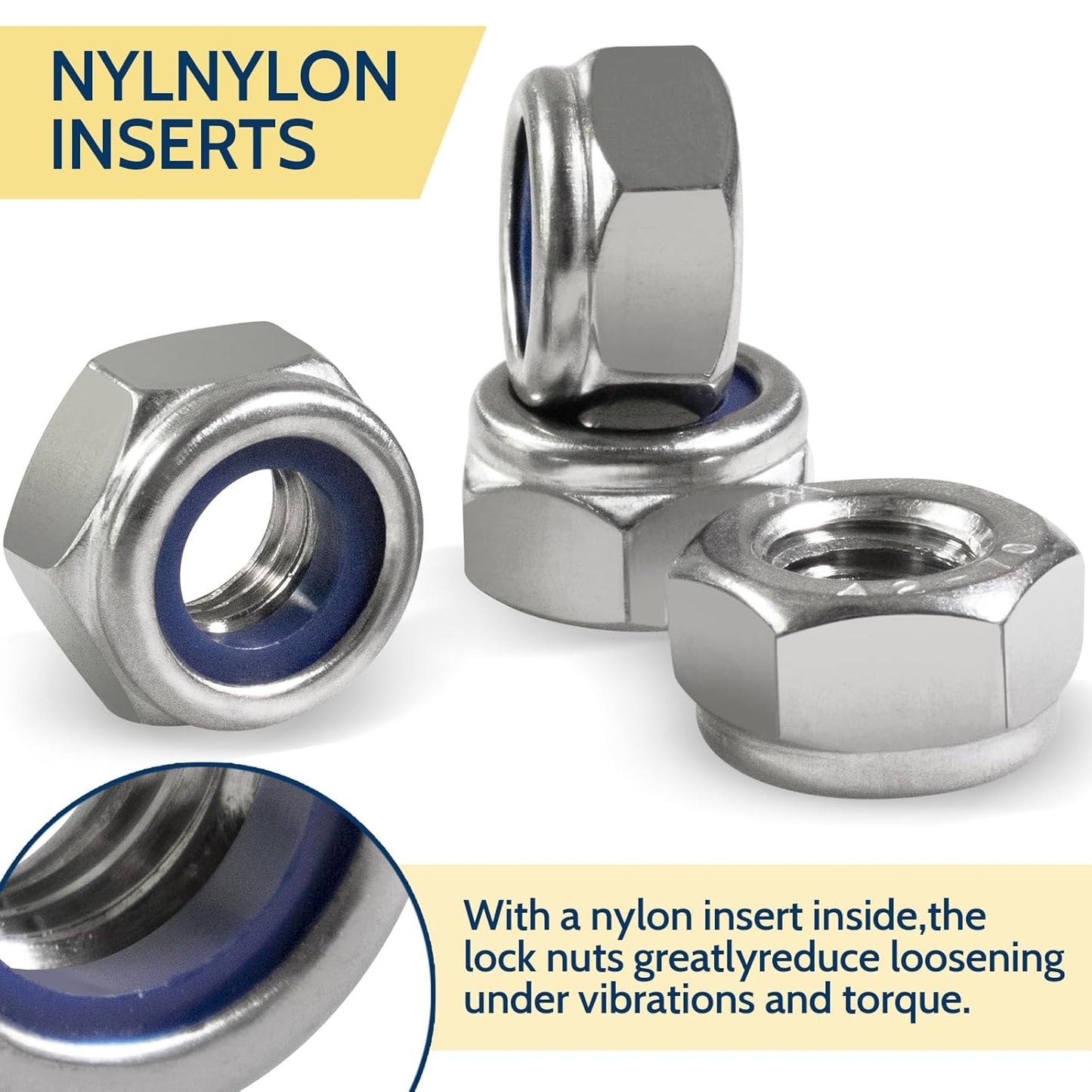Vifmy 110 Pack 1/4"-20 Inch Lock Nuts,304 (A2-70) Stainless Steel Nylon Insert Locknuts,Standard Inch Thread Nylock Nuts for Bolts