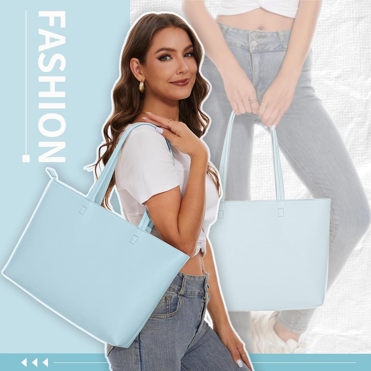 KALIDI Tote Bag Zipper Shoulder Bag Faux Leather Purses for Women Large Casual Handbag Work Dating College