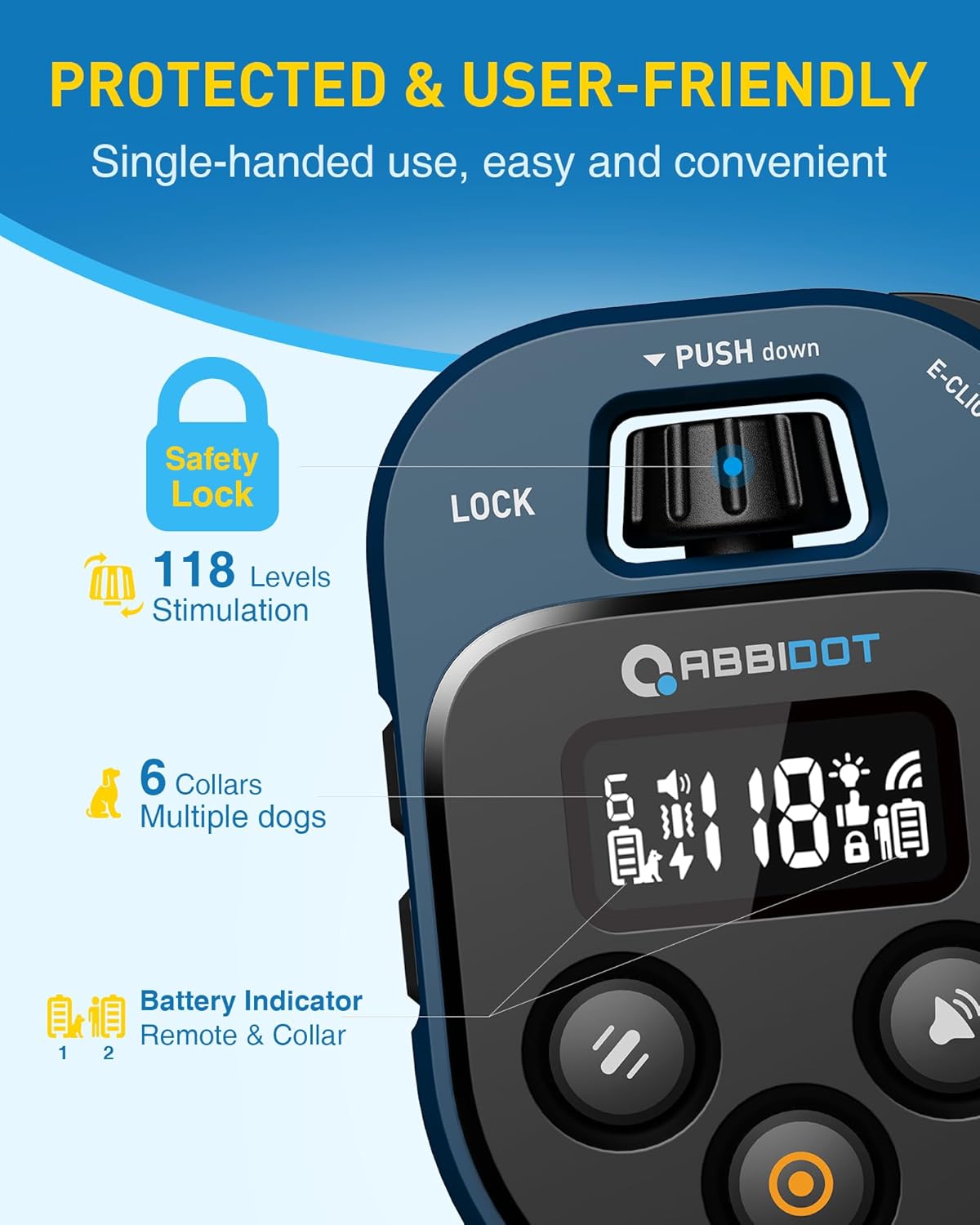 ABBIDOT Shock Collar 2 Dogs - 4500ft Dog Training Collar, 178 Levels, E-cliker, Waterproof Remote & Collar, Night Light E Collar for Small Medium Large Dogs (Black, 2 Collars)